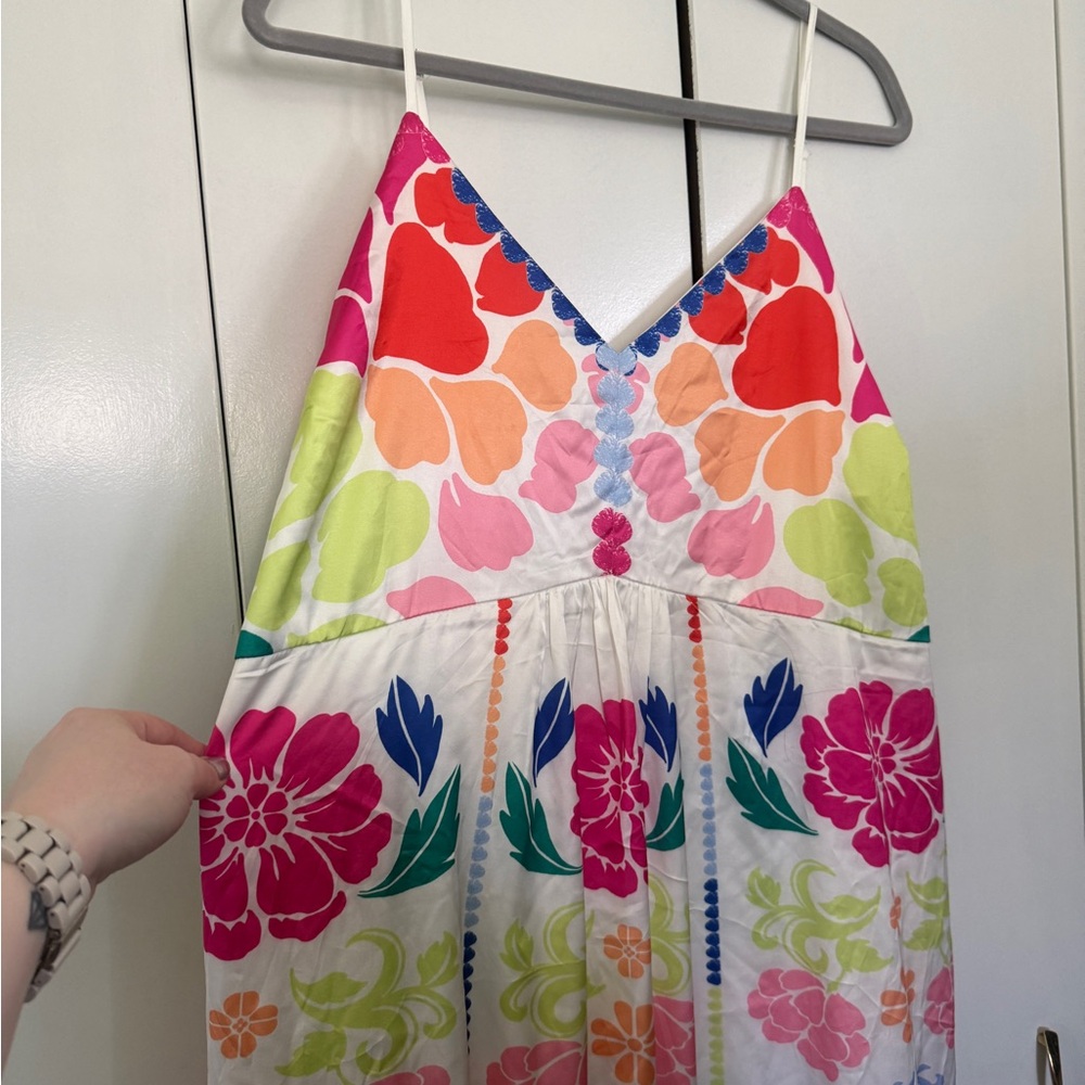 NWT Vibrant Satin Floral Midi Dress with Multicolor Print - Picture 3 of 6